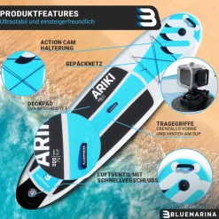 Bluemarina SUP Board Ariki, Stand Up Paddle aufblasbar mit Paddel, Pumpe, Rucksack, 5J Garantie (Classic 2.0, 305x76x13,5cm / 10") New
