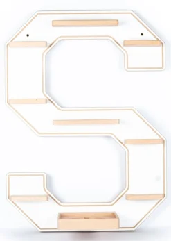 BOARTI Kinderregal Buchstabe S | hängend für Toniebox und Tonie Figuren | platzsparendes Regal | H. 54 x B. 40 x T. 19 cm | Wandregal Musikbox Figuren Aufbewahrung Magneteinsätzen | Aufbewahrungsregal Holz Weiß Online