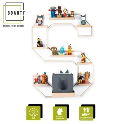 BOARTI Kinderregal Buchstabe S | hängend für Toniebox und Tonie Figuren | platzsparendes Regal | H. 54 x B. 40 x T. 19 cm | Wandregal Musikbox Figuren Aufbewahrung Magneteinsätzen | Aufbewahrungsregal Holz Weiß Online