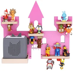 Kinderregal Haus Schloss | hängend für Toniebox und Tonie Figuren | platzsparendes Regal | H. 34 x B. 42 x T. 19 | Wandregal Musikbox und Figuren Aufbewahrung Magneteinsätzen | Aufbewahrungsregal Holz ^ BOARTI Hot