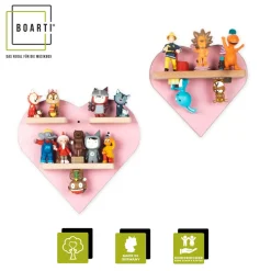 BOARTI Kinderregal Herz | hängend für Tonie Figuren | platzsparendes Regal | Maße: H. 27 x B. 44 x T. 5 cm | Wandregal für Figuren Aufbewahrung mit Magneteinsätzen | Aufbewahrungsregal Holz Rosa
