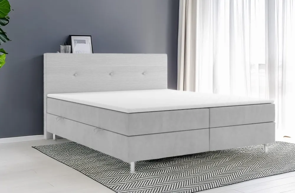 Boxspringbett RIO mit Bettkasten 180 x 200 cm Webstoff Bett Bettkasten Topper - versch. Ausführungen - Grau ^ M-Punkt New