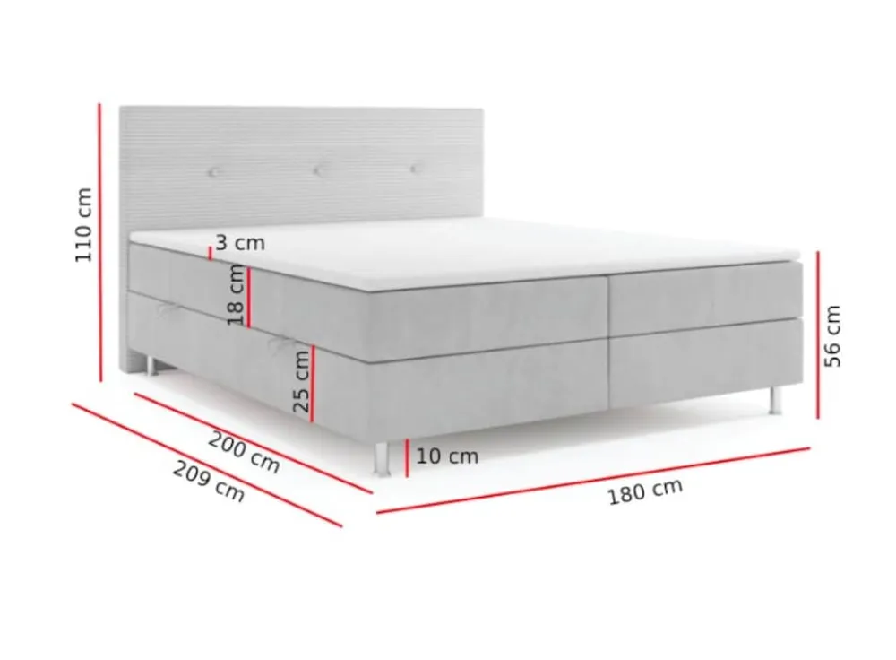 Boxspringbett RIO mit Bettkasten 180 x 200 cm Webstoff Bett Bettkasten Topper - versch. Ausführungen - Grau ^ M-Punkt New
