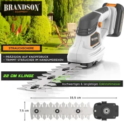 Brandson Akku-Grasschere 2in1 mit Grasmesser und Strauchmesser, inkl. Akku und Ladegerät, bis 1,3 m Arbeitshöhe, Garten Strauchschere, Elektrogartenschere für Rasen, Sträucher Sale