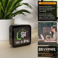 Brandson - CO2 Melder Messgerät Luftqualitätsprüfer, Kohlenstoffdioxid Sensor Messung PPM, Co2 Anzeige, Raumluft Lüftungsampfehlung Alarm, Wecker Best