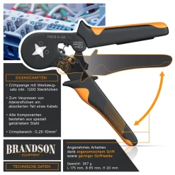 Brandson Crimpzange inkl. 1200 Aderendhülsen- Set - Profi Isolierhülsen Sortiment - Aderendhülsenzange - 0,25 mm2-10mm2 Discount