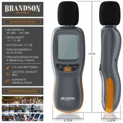Brandson digitales Schallpegelmessgerät 35 dB(A) bis 130 dB(A) Windschutz - LCD-Display Discount