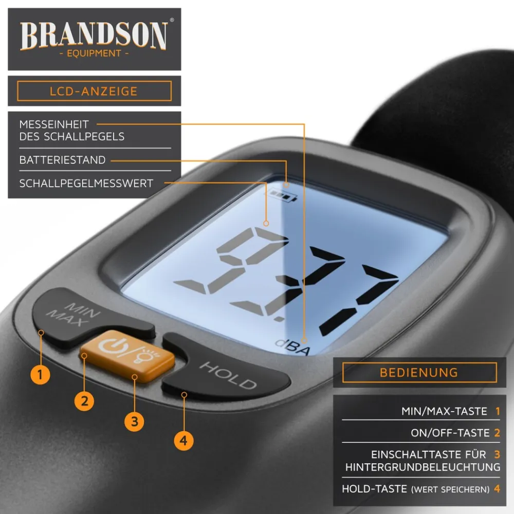Brandson digitales Schallpegelmessgerät 35 dB(A) bis 130 dB(A) Windschutz - LCD-Display Discount