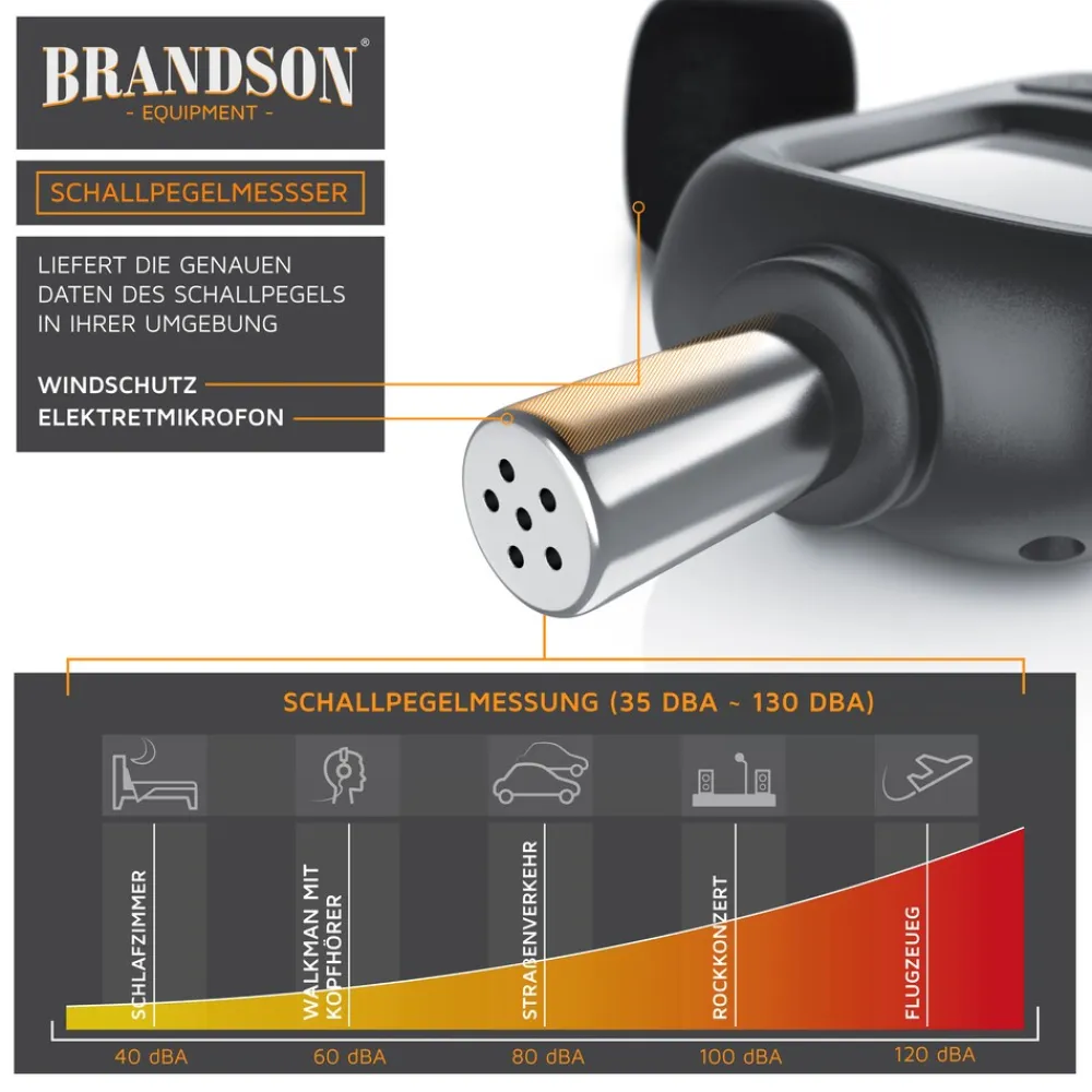 Brandson digitales Schallpegelmessgerät 35 dB(A) bis 130 dB(A) Windschutz - LCD-Display Discount