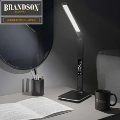 dimmbare LED Schreibtischlampe in Lederoptik Temperatur-, Alarm- & Kalenderfunktion ^ Brandson New