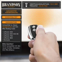 Brandson Garagentoröffner 433 MHz selbstlernend - Funk Fernbedienung kompatibel mit Hörmann Ecostar RSC 2, RSE 2, RSZ 1 - inkl. Batterie - Handsender Best