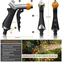 Brandson Garten Handbrause Metall Messing - Gartenbrause - 1/2 Zoll für Gartenschlauch - Pistolengriff mit Halteclip - 170 psi Wasserdruck Clearance