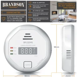 Kohlenmonoxid Melder mit LCD Display CO Alarm mit 85 dB - Batteriebetrieben ^ Brandson Clearance