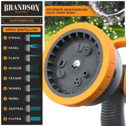 Brandson Multifunktionsbrause Garten Handbrause, 9 Sprühprofile, Spritzpistole, robuster Metallkopf, (1-St), Gartenbrause, 9 Sprühbilder, ergonomischer Griff, Gardena kompatibel