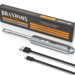 Brandson - Stabfeuerzeug, Lichtbogen Feuerzeug elektrisch, 100 Zündvorgänge, USB aufladbar Kerzenanzünder für Küche, Kerzen, Gasherde, Grill, Kamin Outlet