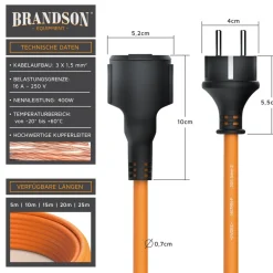 Verlängerungskabel, Typ F Schutzkontakt, Stromkabel Verlängerung für den Außenbereich 3500W, Outdoor, IP44 - 10m ^ Brandson Hot