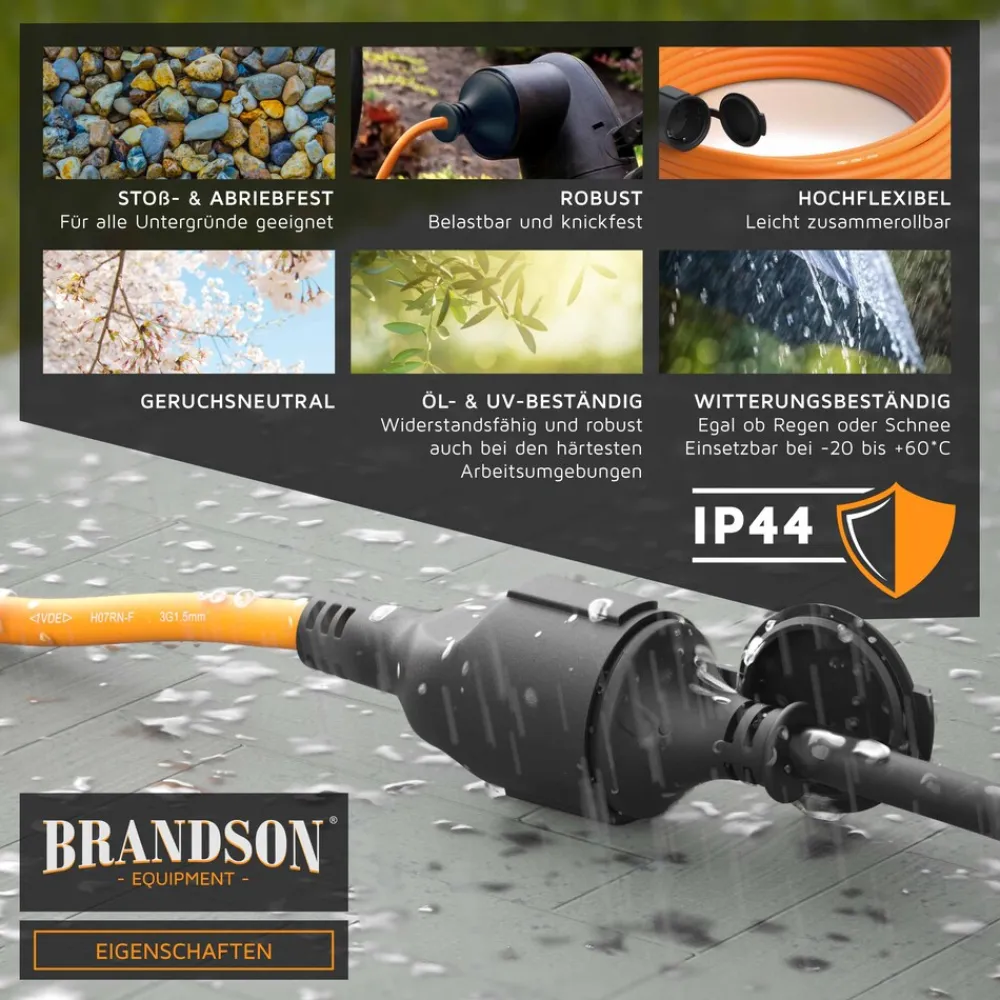 Verlängerungskabel, Typ F Schutzkontakt, Stromkabel Verlängerung für den Außenbereich 3500W, Outdoor, IP44 - 10m ^ Brandson Hot