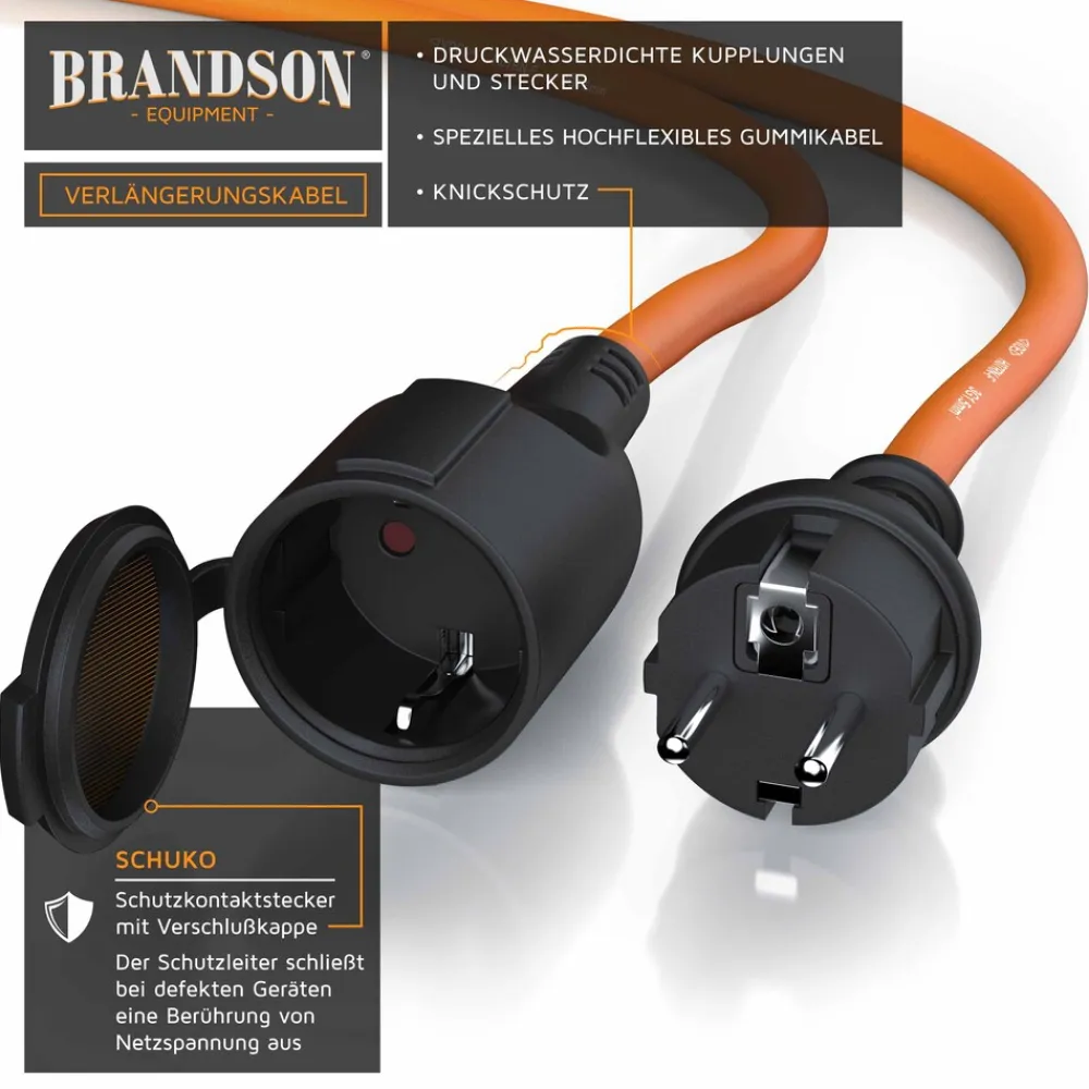 Verlängerungskabel, Typ F Schutzkontakt, Stromkabel Verlängerung für den Außenbereich 3500W, Outdoor, IP44 - 10m ^ Brandson Hot