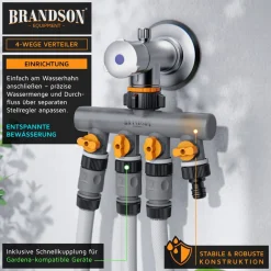 Brandson 4-Wege Schlauchverteiler, 3/4 1/2 Zoll, 2-tlg., Wasserverteiler, regulierbar, für Gartenschlauch & Gartenbewässerung New
