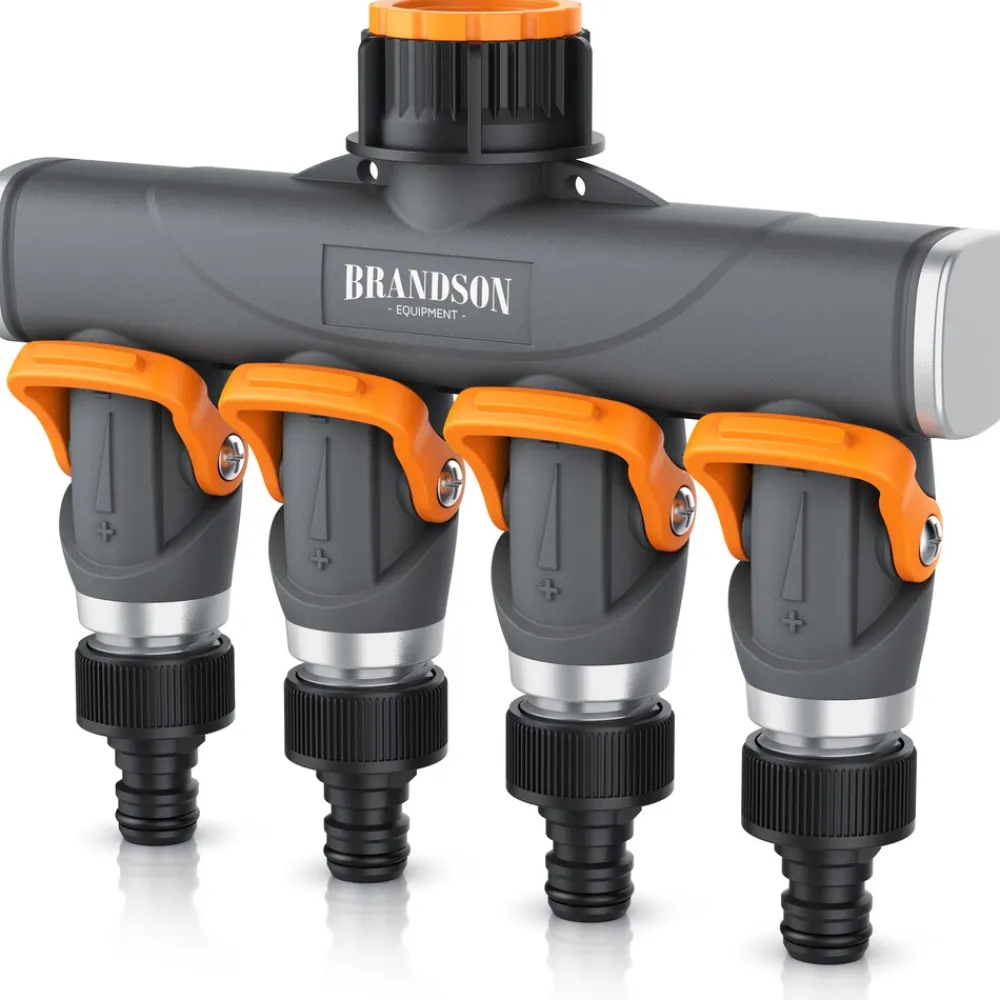 Brandson 4-Wege Schlauchverteiler, 3/4 1/2 Zoll, 2-tlg., schmaler Wasserhahnverteiler, regulierbar, Gartenbewässerung