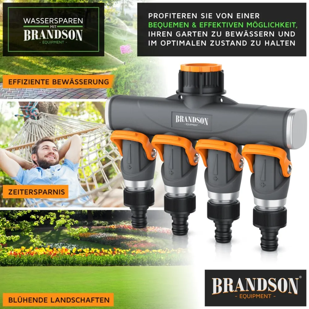 Brandson 4-Wege Schlauchverteiler, 3/4 1/2 Zoll, 2-tlg., schmaler Wasserhahnverteiler, regulierbar, Gartenbewässerung