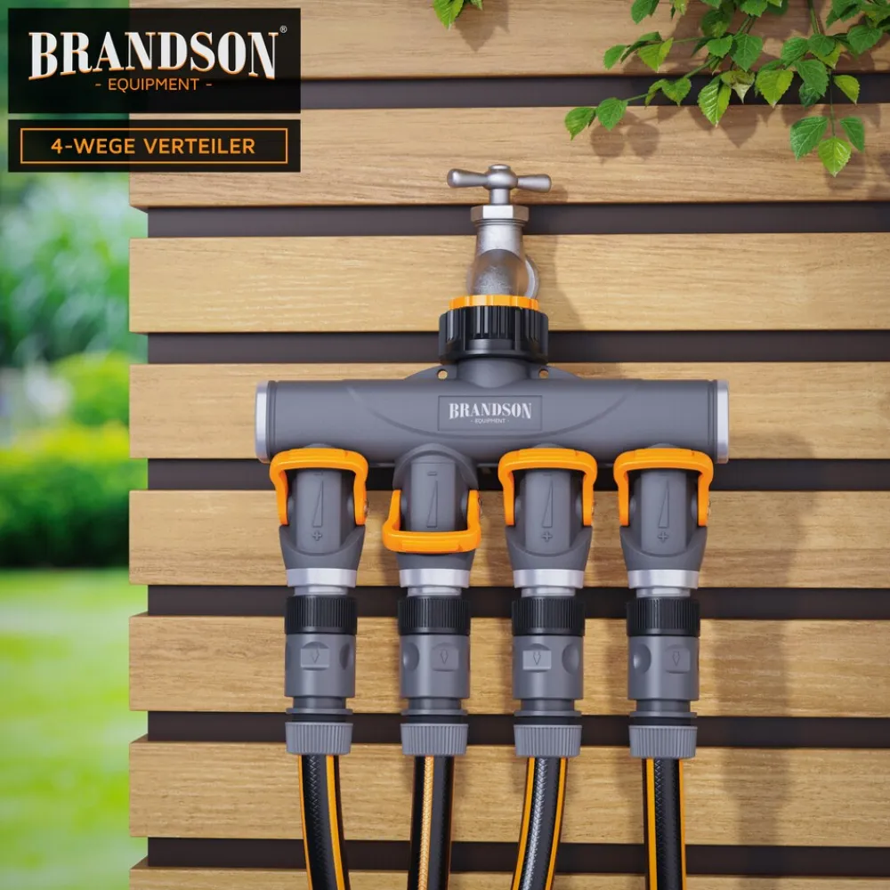 Brandson 4-Wege Schlauchverteiler, 3/4 1/2 Zoll, 2-tlg., schmaler Wasserhahnverteiler, regulierbar, Gartenbewässerung