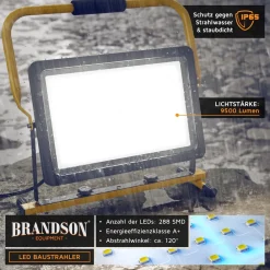 Brandson 200W LED Baustrahler - Arbeitsscheinwerfer - Bauscheinwerfer - Standgestell und Tragegriff - 16000 Lumen - 4 m Stromkabel - Metallgehäuse Best
