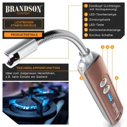 Brandson 2x Feuerzeug elektrisch, Lichtbogen Stabfeuerzeug USB aufladbar, Kerzenanzünder für Küche, Kerzen, Gasherde, Grill, Kamin Best
