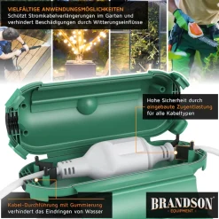 Brandson 2x Kabelbox wetterbeständige Schutzbox für Verlängerungskabel, 210mm x 85 mm Garten outdoor IP44 wasserdichte Safe Box, grün Outlet