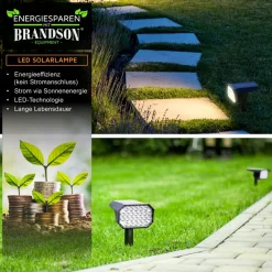 Brandson 6x LED Gartenstrahler Solar Erdspießleuchte, Akku Gartenleuchte, Solarspotlight Wandmontage, Ein-/Ausschalter; mehrere Helligkeitsstufen, LED fest integriert, Warmweiß, Solarstrahler 80 Lumen, Solarleuchte warnweiß, für Garten, Balkon IP65 Sale