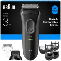 Braun Series 3+ Elektrorasierer, Barttrimmer-Aufsatz 3000BT Herrenrasierer (Akkubetrieb, 2 Scherfolienelementen und MicroComb Mitteltrimmer, Barttrimmer Aufsatz, 5 Kammaufsätze, wasserdicht, hergestellt in Deutschland, Schutzkappe, Ladegerät, Reinigungsbür Online