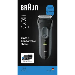 Braun Series 3+ Elektrorasierer, Barttrimmer-Aufsatz 3000BT Herrenrasierer (Akkubetrieb, 2 Scherfolienelementen und MicroComb Mitteltrimmer, Barttrimmer Aufsatz, 5 Kammaufsätze, wasserdicht, hergestellt in Deutschland, Schutzkappe, Ladegerät, Reinigungsbür Online