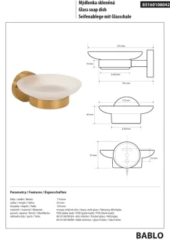 BRILLANTBAD BABLO Seifenablage Messing Gold matt Milchglas 129x110x55 mm für Bad & Küche >> zum Bohren oder Kleben*
