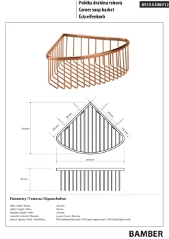 BRILLANTBAD BAMBER Eckseifenkorb Messing Gold Kupfer matt 265x90x205 mm für Bad & Küche >> zum Bohren Clearance