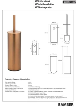 BAMBER WC-Bürstengarnitur Messing Gold Kupfer matt 95x342x105 mm für Bad & WC >> zum Bohren ^ BRILLANTBAD Sale