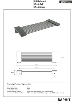 BAPHIT Duschablage Edelstahl Messing Metallic Grau matt 110x270x40 mm für Bad & WC >> zum Bohren ^ BRILLANTBAD Hot