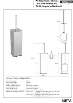BRILLANTBAD BASA WC-Bürstengarnitur stehend oder hängend Messing Chrom 80x365x80 mm für Bad & WC >> zum Bohren oder Freistehend anwendbar Best