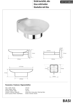 BRILLANTBAD BASI Seifenablage mit Glasschale Messing Glas Chrom poliert 110x52x129 mm für Bad & Küche >> zum Bohren Hot