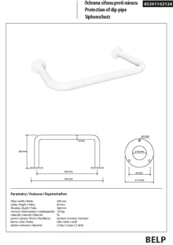 BELP Siphonschutz Eisen Weiß 545x80x266 mm, 120 kg Traglast für Bad & WC >> zum Bohren ^ BRILLANTBAD Hot