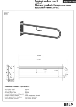 BELP Stützgriff in U-Form mit Toilettenpapierhalter Edelstahl gebürstet 100x250x829 mm, 120 kg Traglast für Bad & WC >> zum Bohren ^ BRILLANTBAD Online