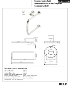 BELP Stützgriff Links Edelstahl gebürstet mit Abdeckung 235x380x516 mm, 120 kg Traglast für Bad & WC >> zum Bohren ^ BRILLANTBAD Sale