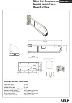 BRILLANTBAD BELP Stützklappgriff in U-Form mit Toilettenpapierhalter Edelstahl poliert 100x250x866 mm, 120 kg Traglast für Bad & WC >> zum Bohren Sale