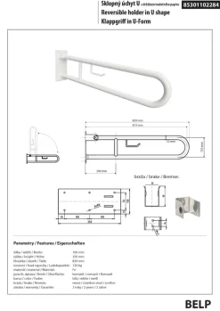 BRILLANTBAD BELP Stützklappgriff in U-Form mit Toilettenpapierhalter Eisen Weiß 100x250x829 mm, 120 kg Traglast für Bad & WC >> zum Bohren Sale