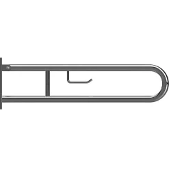 BRILLANTBAD BELP Stützklappgriff in U-Form mit Toilettenpapierhalter Edelstahl poliert mit Abdeckung 100x250x866 mm, 120 kg Traglast für Bad & WC >> zum Bohren Clearance