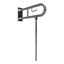 BRILLANTBAD BELP Stützklappgriff in U-Form mit Toilettenpapierhalter & Standfuß Edelstahl poliert 100x800x766 mm, 120 kg Traglast für Bad & WC >> zum Bohren New