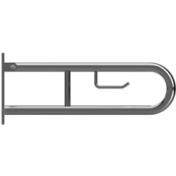 BRILLANTBAD BELP Stützklappgriff in U-Form mit Toilettenpapierhalter Edelstahl gebürstet mit Abdeckung 100x250x616 mm, 120 kg Traglast für Bad & WC >> zum Bohren Best