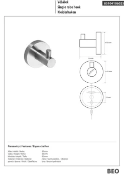 BRILLANTBAD BEO Kleiderhaken Edelstahl matt 55x55x50 mm für Bad & Küche >> zum Bohren oder Kleben Clearance