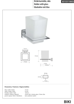 BIKI Glashalter mit Glas Chrom poliert Glas 77x97x100 mm für Bad & Küche >> zum Bohren ^ BRILLANTBAD