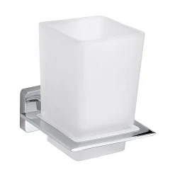 BIKI Glashalter mit Glas Chrom poliert Glas 77x97x100 mm für Bad & Küche >> zum Bohren ^ BRILLANTBAD