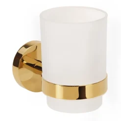 BRILLANTBAD BILLO Glashalter mit Glas Messing Gold poliert Milchglas 105x70x95 mm für Bad & Küche >> zum Bohren oder Kleben*